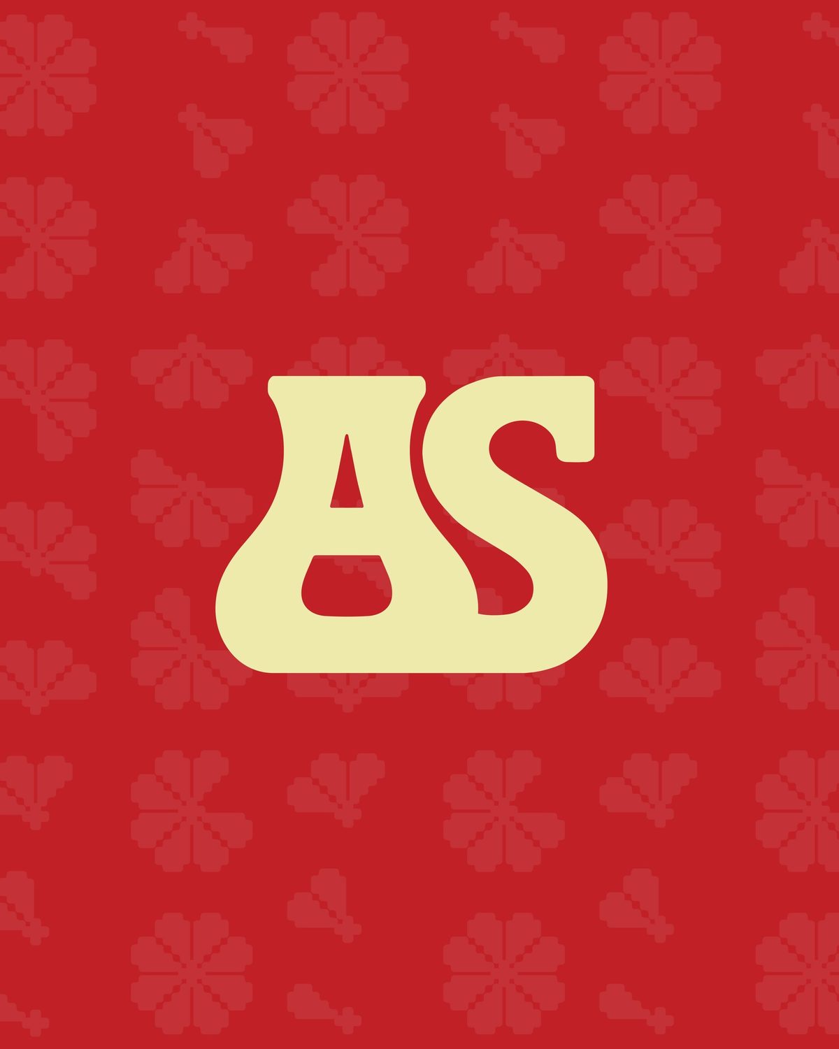 Cream AS monogram on red knitted flower pattern