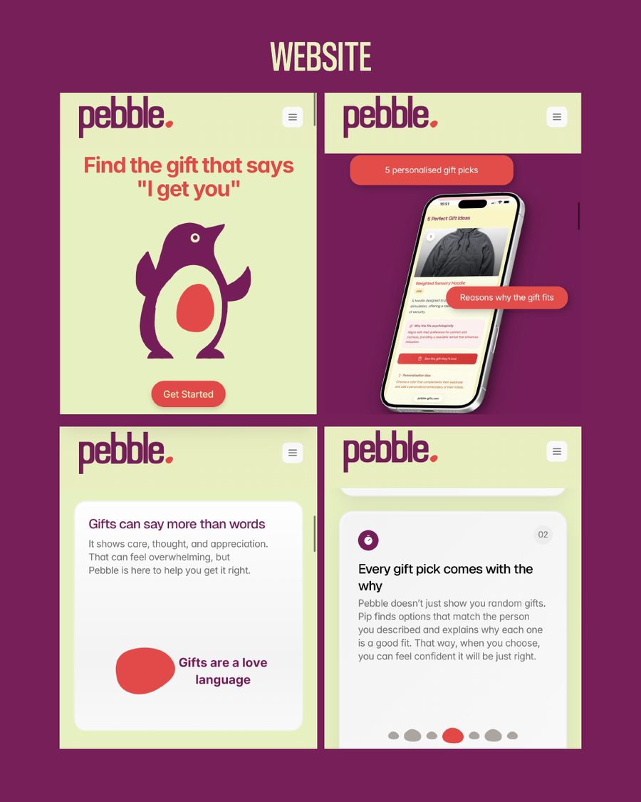 Pebble website screens